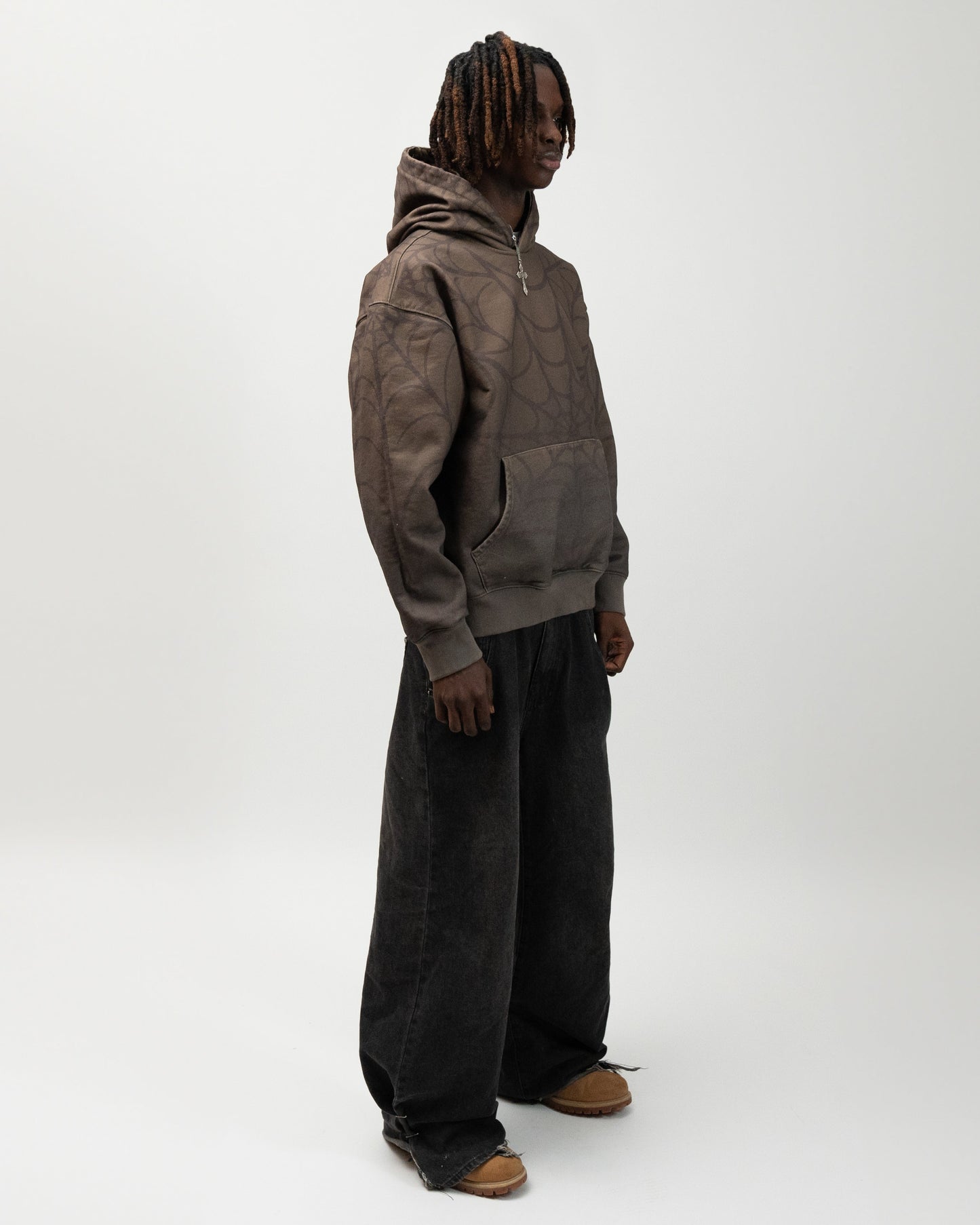 Full body angle of the model. he is facing 45 degrees to the right. J3T