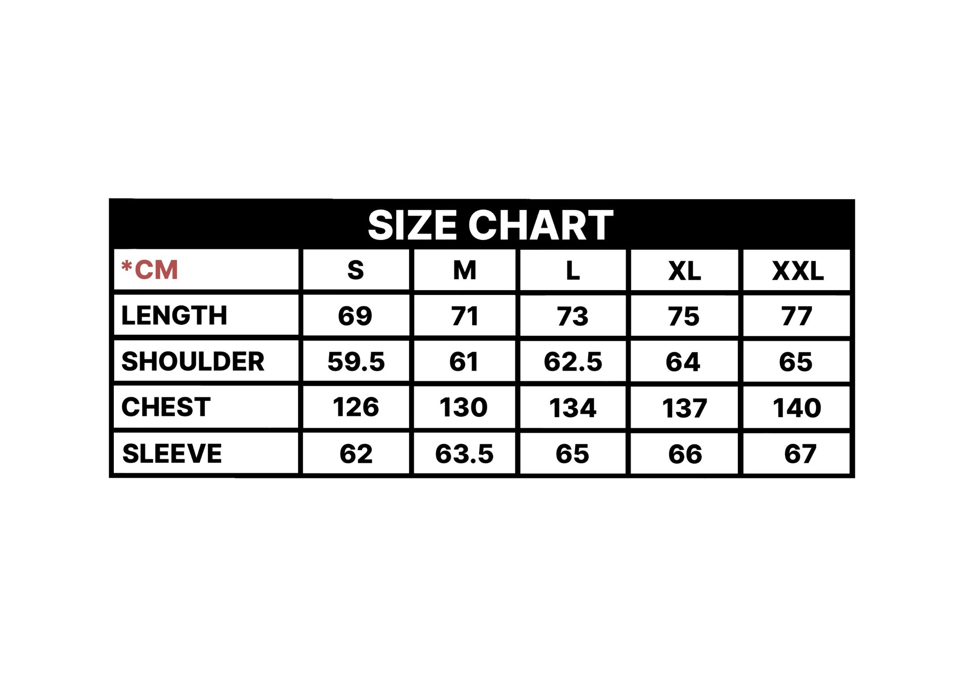 this is the size chart. it shows the measurements for each available size. from S to XXL. jet apparel
