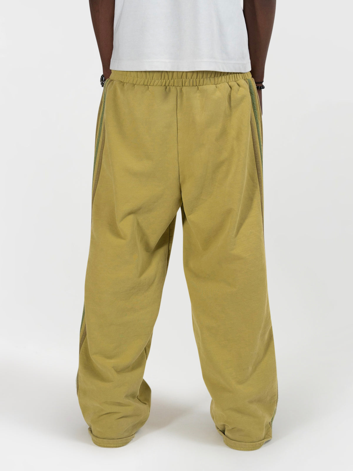 close up back shot of the matcha sweatpants. Angle starts from slightly above the waist