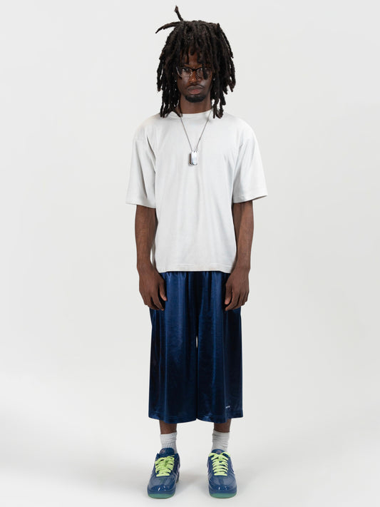 Front facing full body shot of a male model wearing the Tyson shrorts by J3T. HE has on a white shirt , and blue and yellow sneakers to complete the fit.