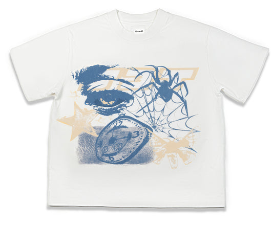 Flock Tee White with blue and yellow dtg print