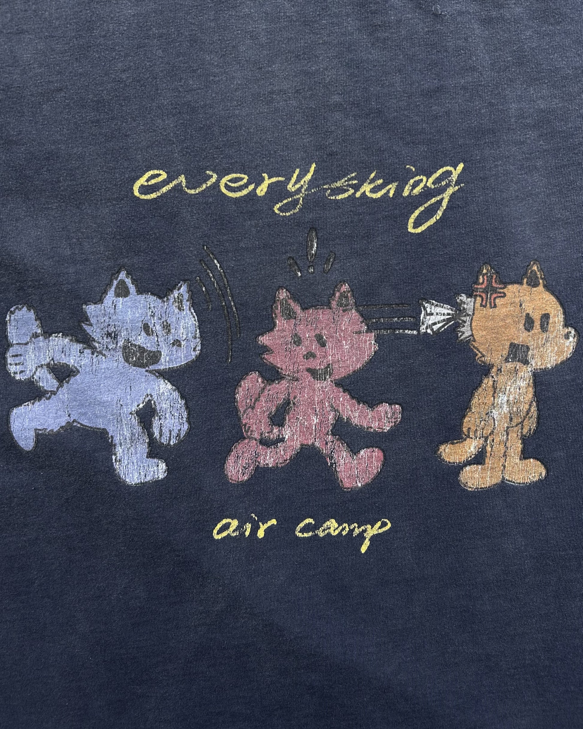 close up detail shot of the design. you can see the vintage cracking effect of the t-shirt design clearly. j3t apparel