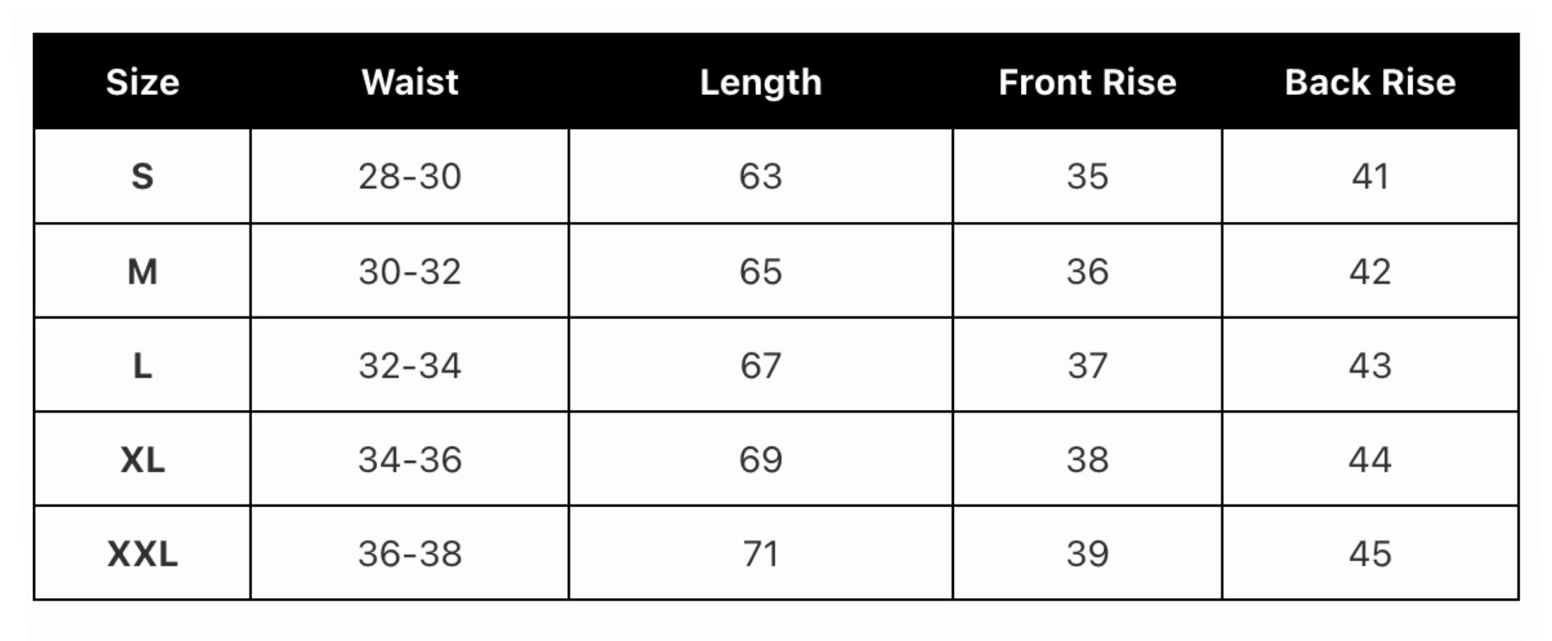 JAFARI SHORTS size chart (cm)