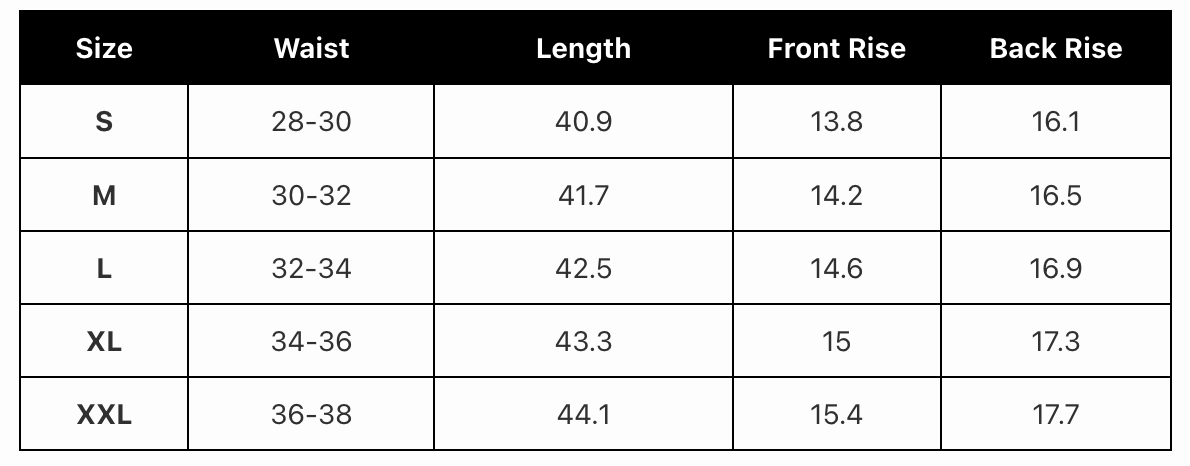 MATCHA SWEATS size chart (inch)